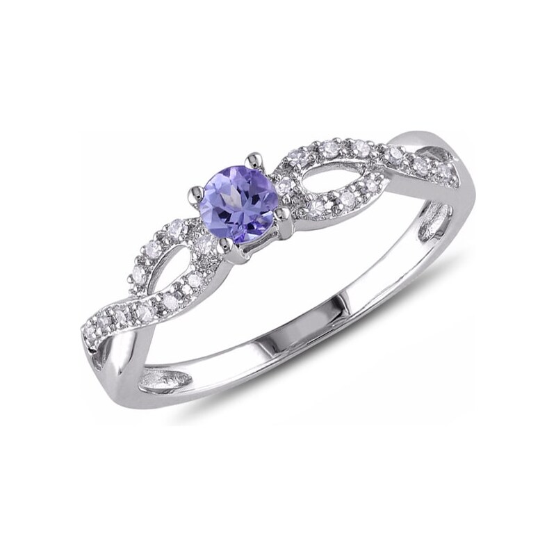 Stříbrný prsten s tanzanitem a diamanty KLENOTA k0400029