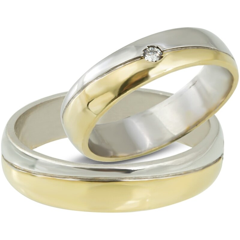 Snubní prsteny v bílém a žlutém zlatě s diamantem KLENOTA