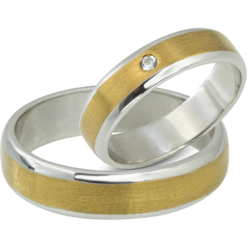 Snubní prsteny ve žlutém a bílém zlatě s diamantem KLENOTA