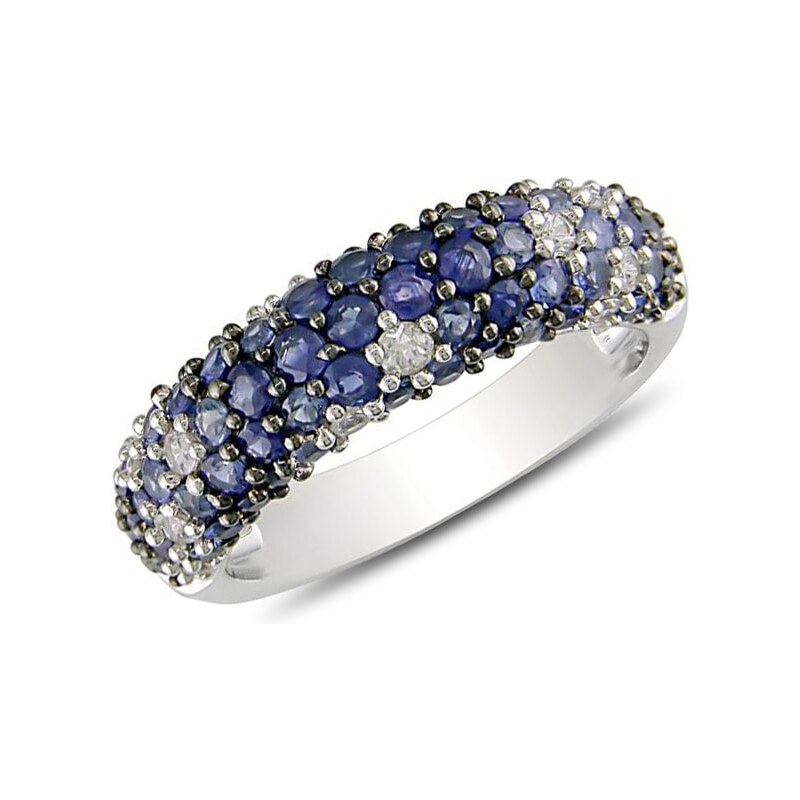 Stříbrný prsten s modrými a bílými safíry KLENOTA sil2023