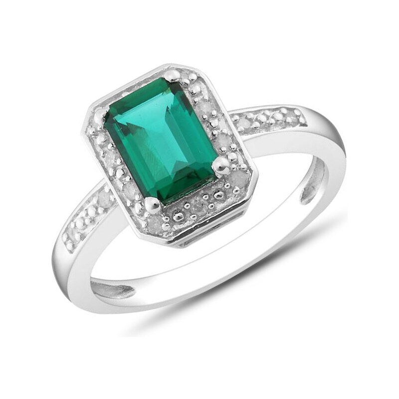 Stříbrný prsten se syntetickým smaragdem KLENOTA sil1167