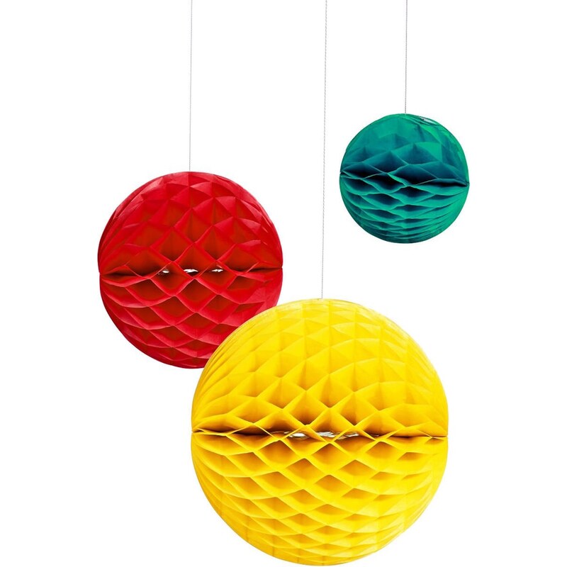 MAJA Papírová dekorační koule - žlutá/červená/petrolejová
