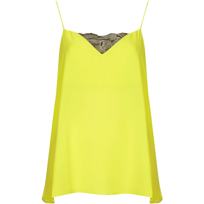 Topshop Chartreuse Lace Insert Cami Top