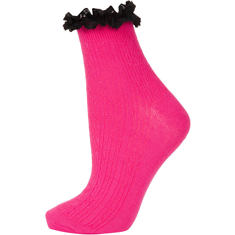 Topshop Hot Pink Lace Trim Ankle Socks