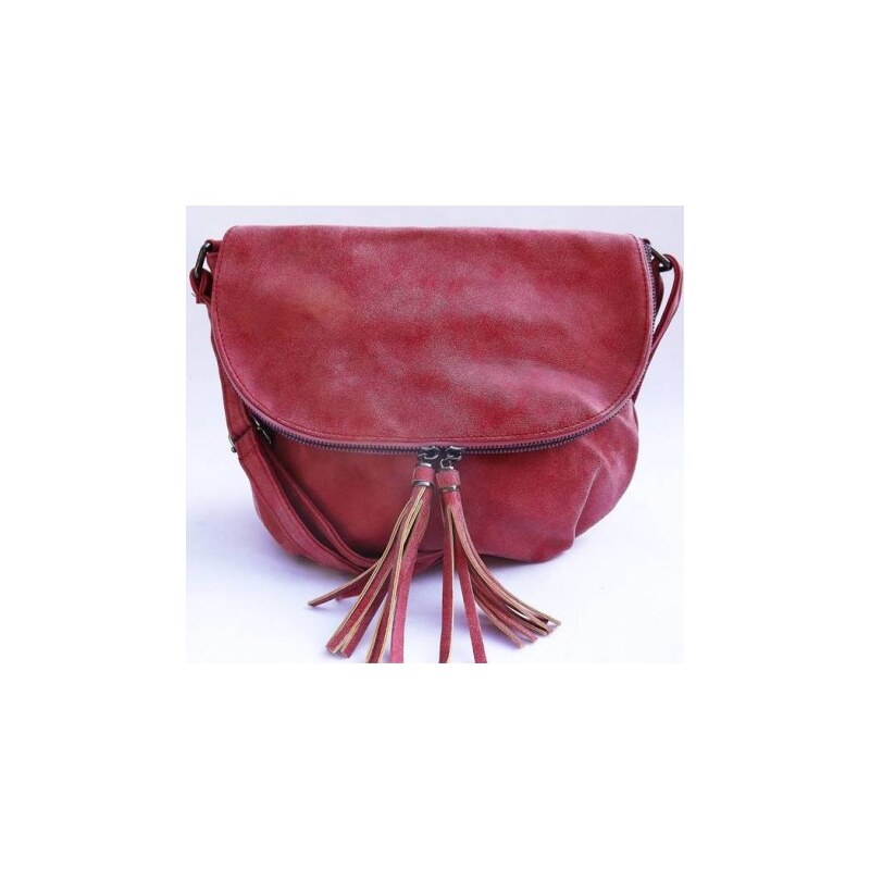 Trendy crossbody dámská kabelka imitace broušené kůže, Barva Červená XB-54
