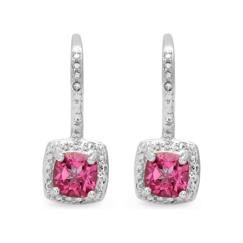 Stříbrné náušnice s růžovými topazy a diamanty KLENOTA