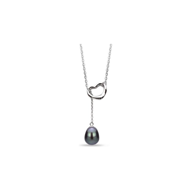 Stříbrný náhrdelník s černou perlou KLENOTA sil4007