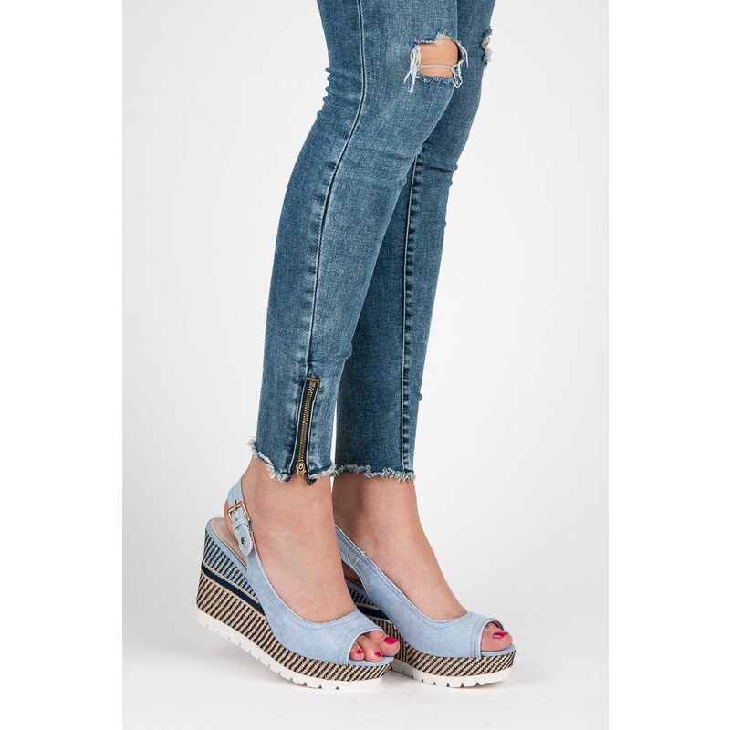 VICES new collection Luxusní modré sandály na klínu se vzorem