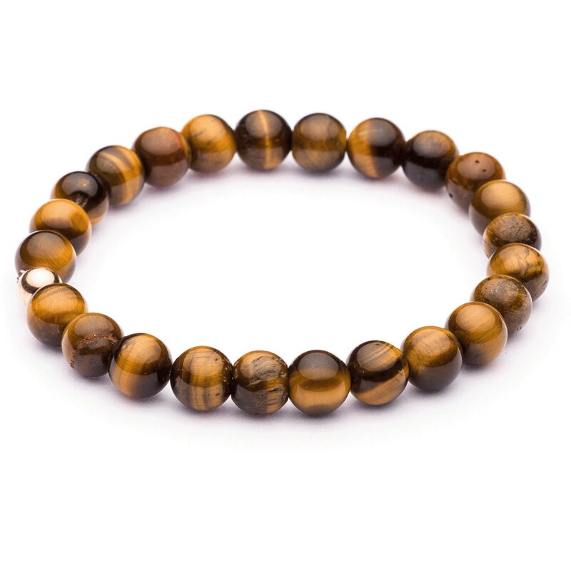 Lavaliere Náramek broušený 8 mm Tiger Eye a korálek z pozlacené