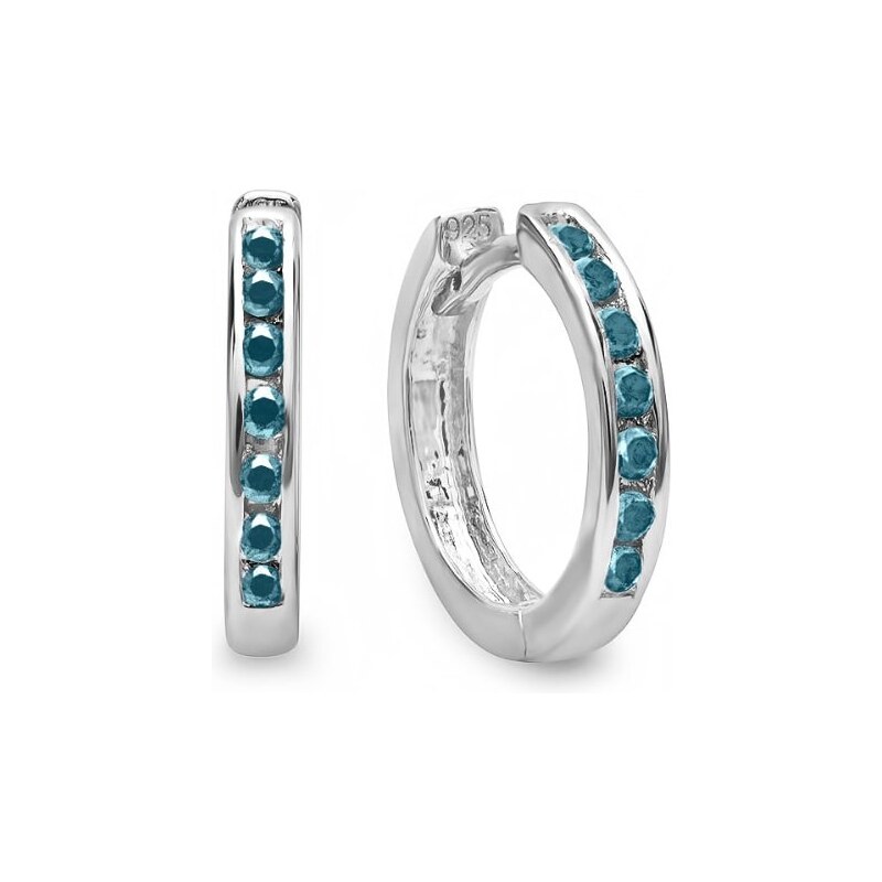 Stříbrné kruhové náušnice s modrými diamanty KLENOTA sil3304