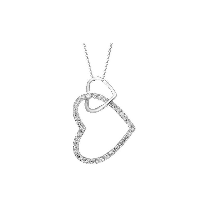 Srdíčkový náhrdelník s diamanty z bílého zlata KLENOTA je2280