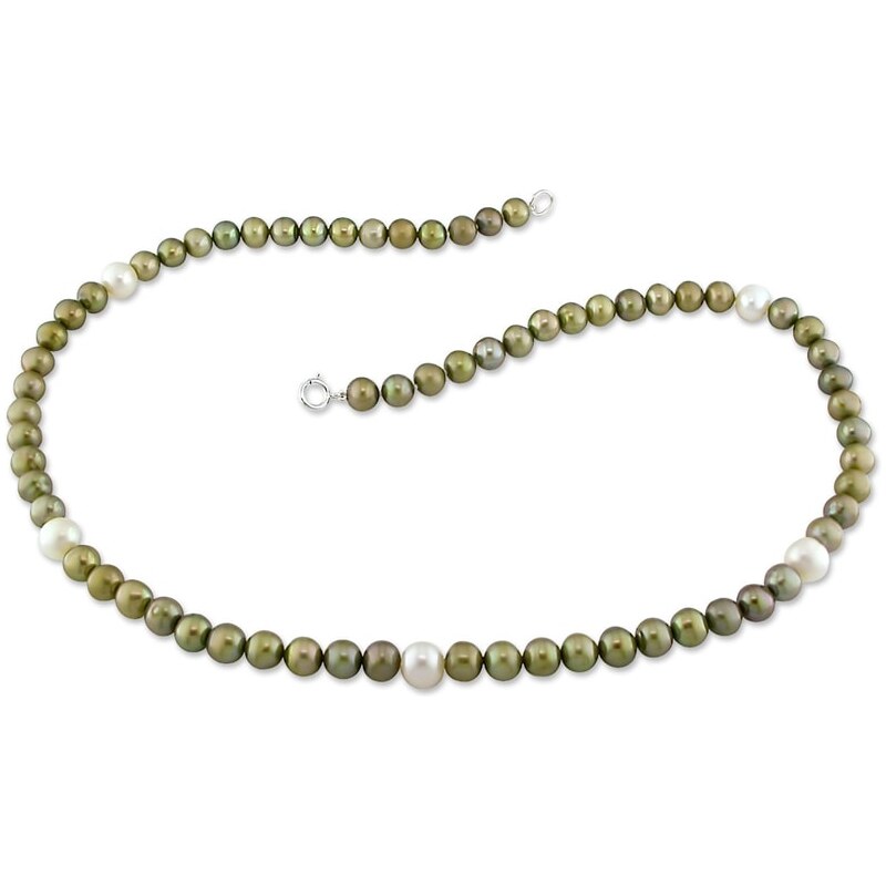 Náhrdelník ze zelených a bílých perel KLENOTA sil1808