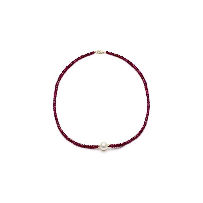 Rubínový náhrdelník z bílého zlata s perlou KLENOTA kln4284