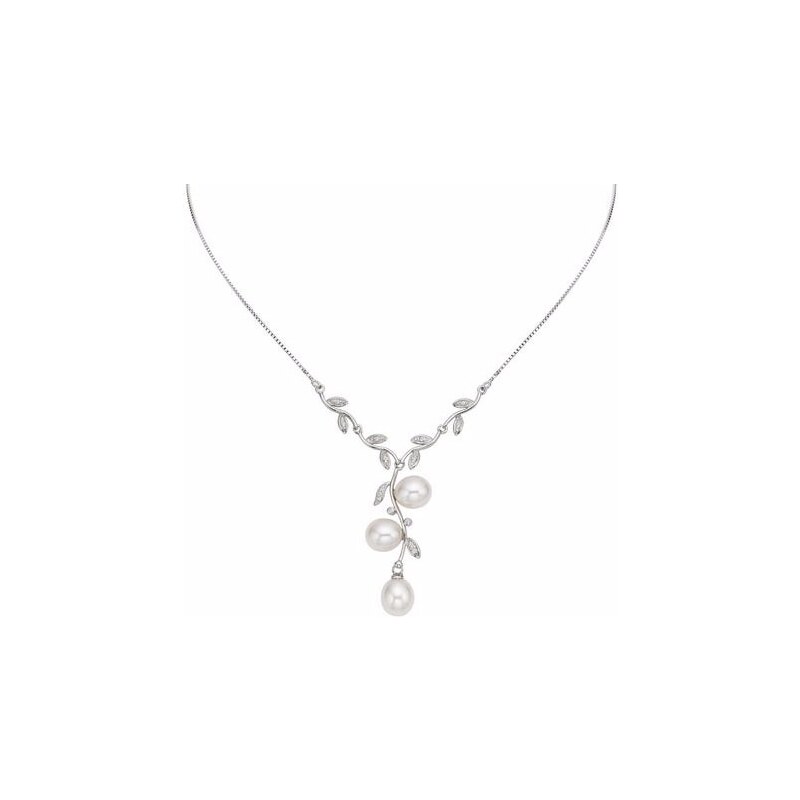 Stříbrný náhrdelník s perlami a zirkony KLENOTA sil1846
