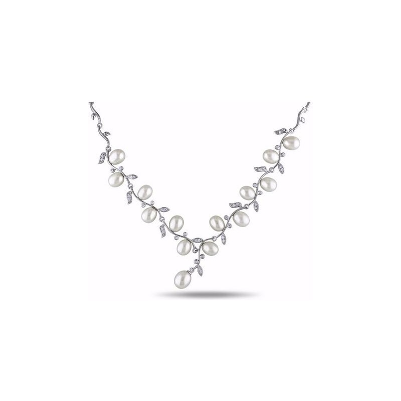 Perlový náhrdelník se zirkony, stříbro KLENOTA sil1847