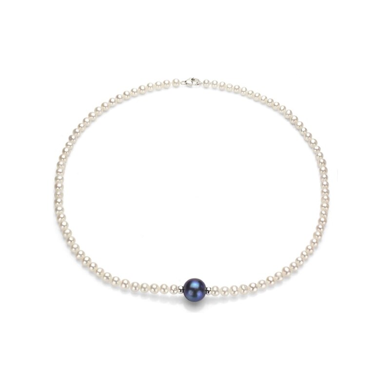 Bílý perlový náhrdelník s černou perlou KLENOTA sil6030
