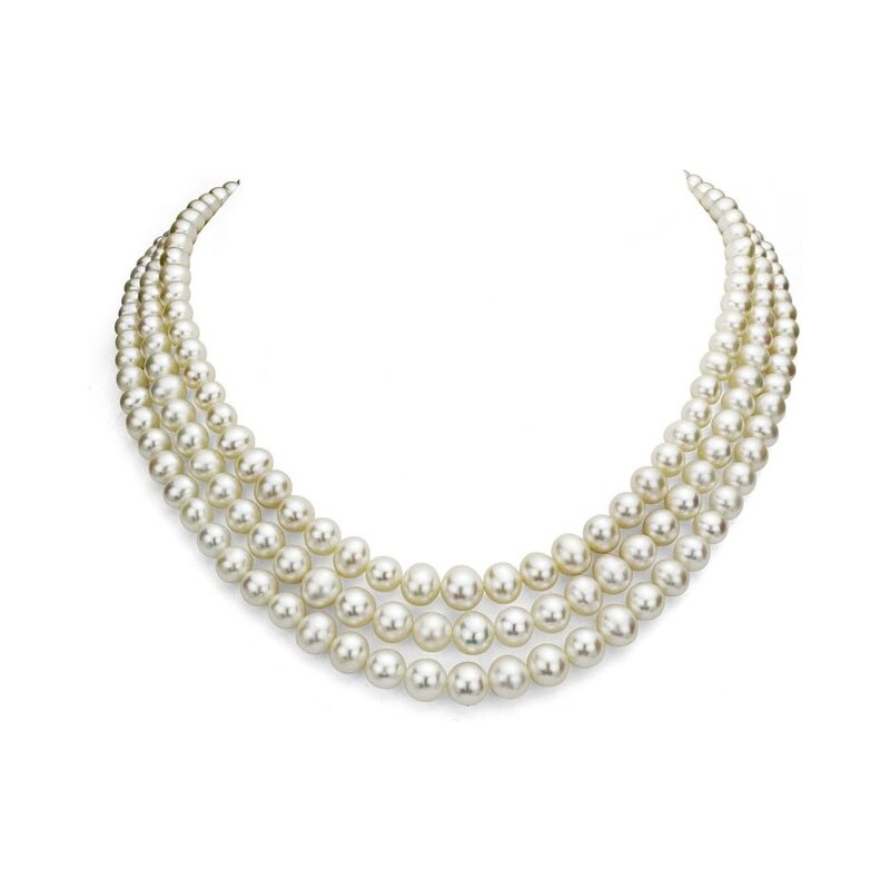 Trojřadý perlový náhrdelník, stříbro KLENOTA sil6599