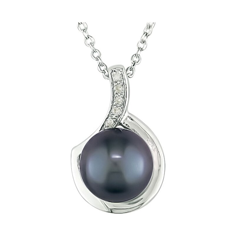Stříbrný náhrdelník s perlou a diamanty KLENOTA pe073