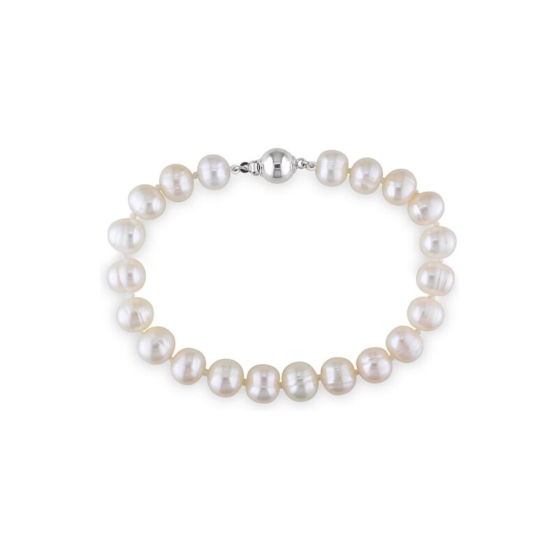 Bílý perlový náramek ve stříbře KLENOTA k0010119
