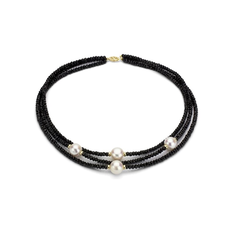 Onyxový náhrdelník s bílými perlami KLENOTA sil3164