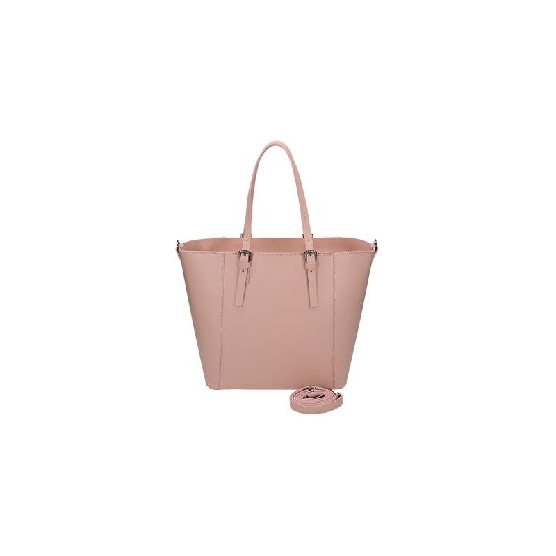 Vera Pelle Velká kožená minimalistická kabelka v růžové barvě