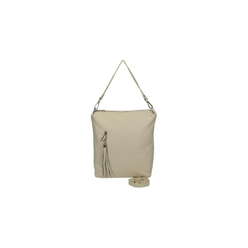 Vera Pelle Trendy béžová kožená kabelka na rameno s vertikálním zipem