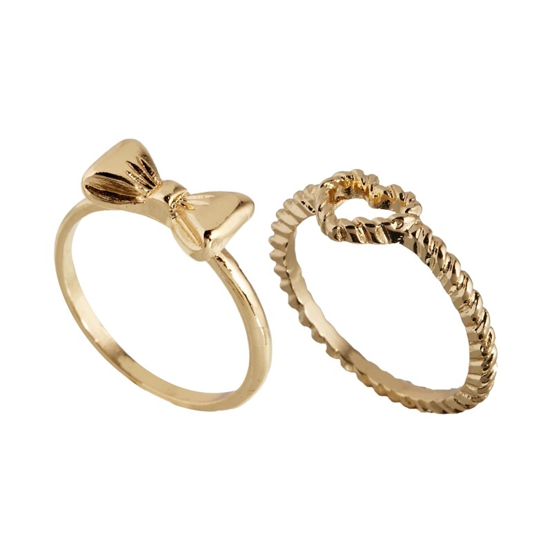 ASOS Bow & Heart Ring Pack - Gold