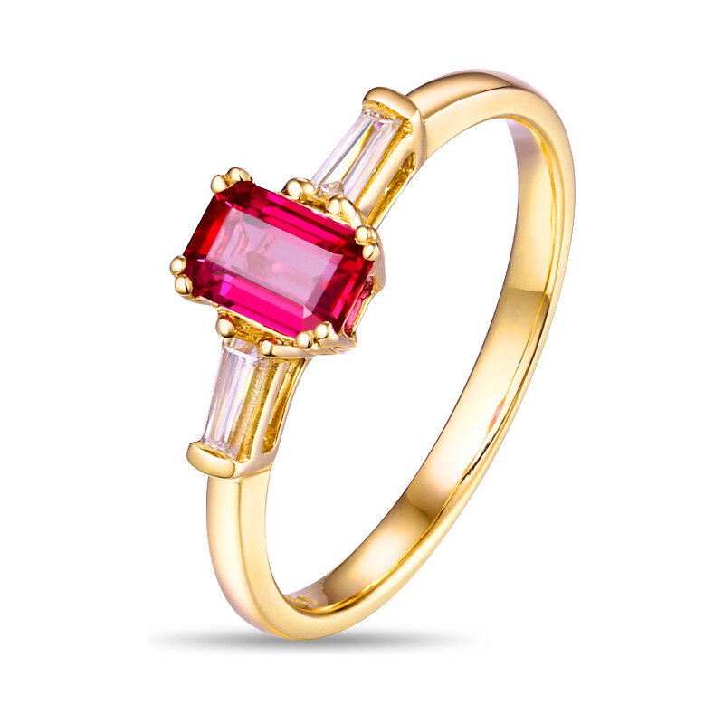 Eppi Zásnubní prsten s rubínem a baguette diamanty Hanne