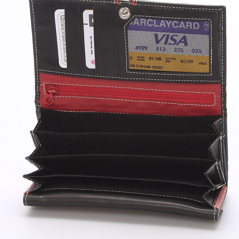 Dámská kožená peněženka černo/červená - Delami Lestiel černá