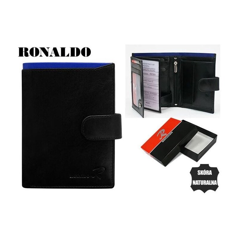 RONALDO Pánská černo-modrá kapesní kožená peněženka