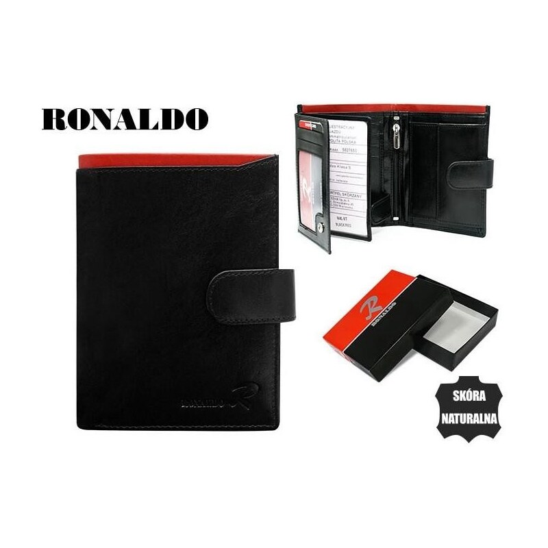 RONALDO Pánská černo-červená kapesní kožená peněženka
