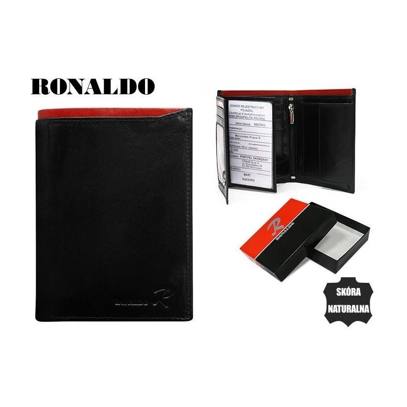 RONALDO Praktická černá pánská peněženka s červenou vložkou
