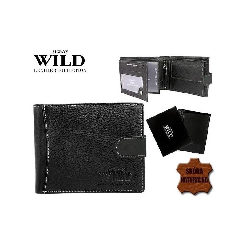 ALWAYS WILD Kvalitní černá pánská kožená peněženka ze strukturovaným povrchem