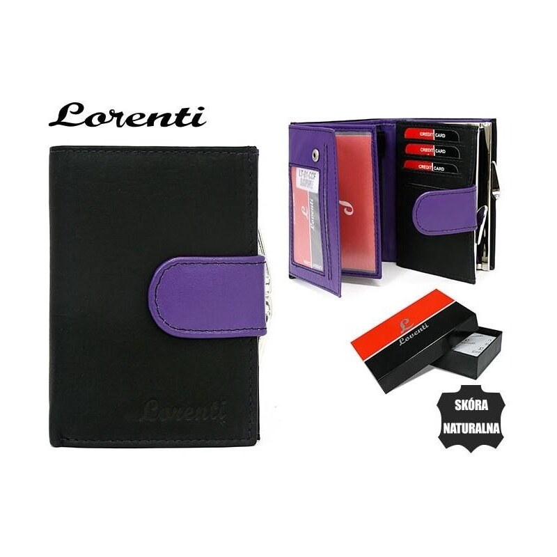 Lorenti Elegantní černá dámská peněženka se zapínáním ve fialové barvě