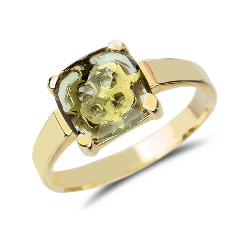 Zlatý prsten s vltavínem KLENOTA cl0002