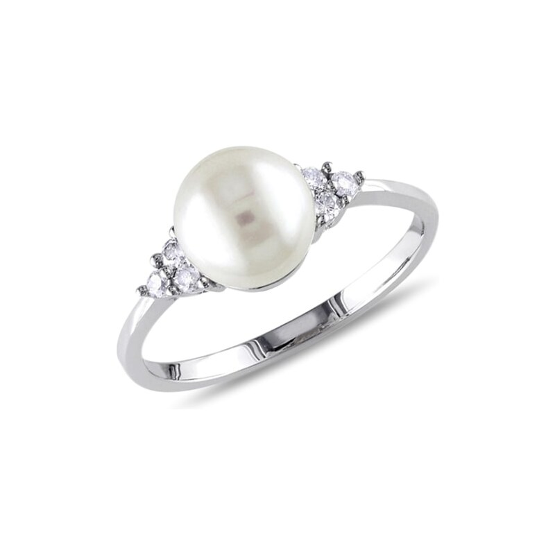 Perlový prsten z bílého zlata a diamanty KLENOTA je2735