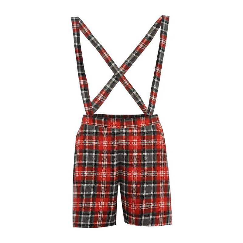 Miso All Over Print Dungaree Shorts Ladies Red/Blk Tartan 8 (XS)