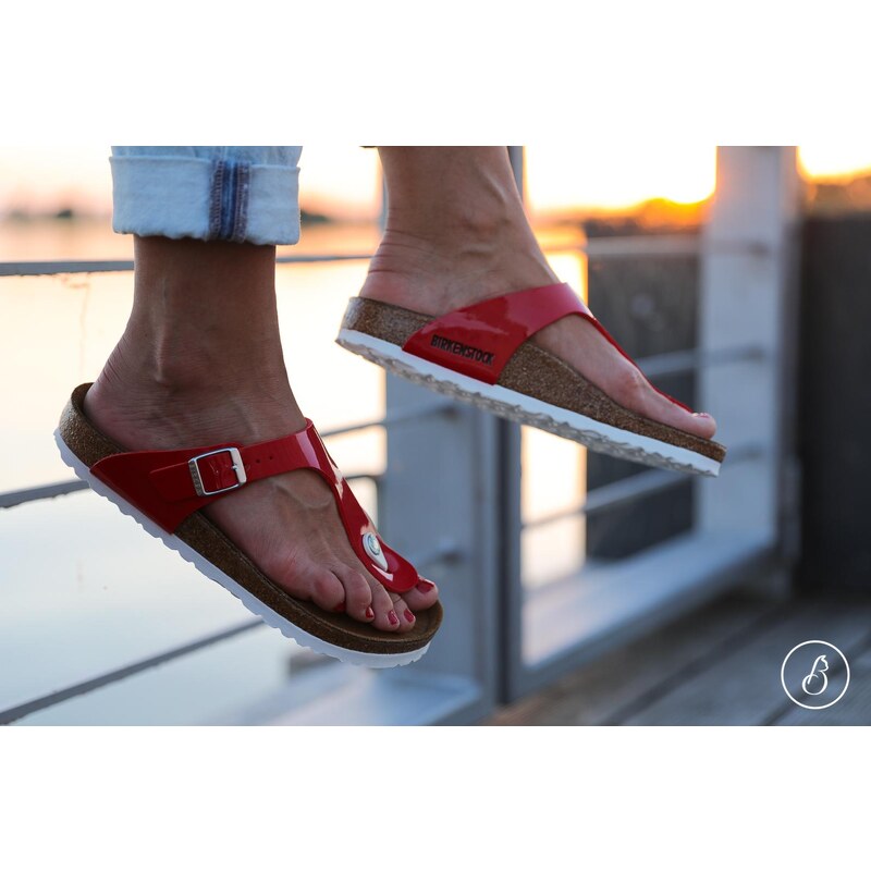 BIRKENSTOCK Birkenstock Gizeh Birko Flor Tango Red Patent GLAMI.cz