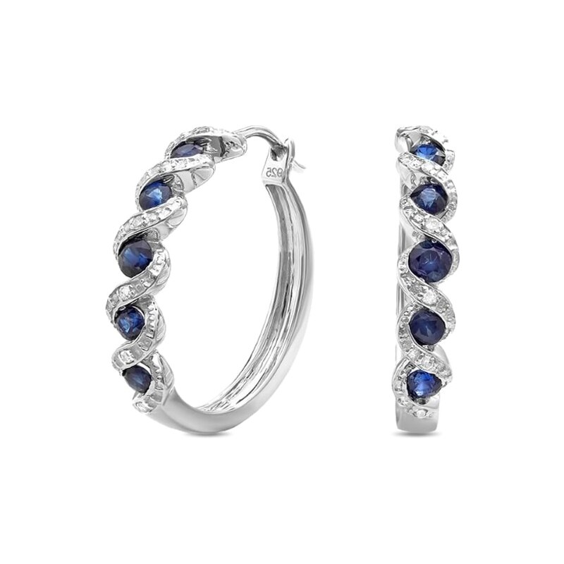 Stříbrné náušnice s modrými safíry a bílými diamanty KLENOTA sil3149