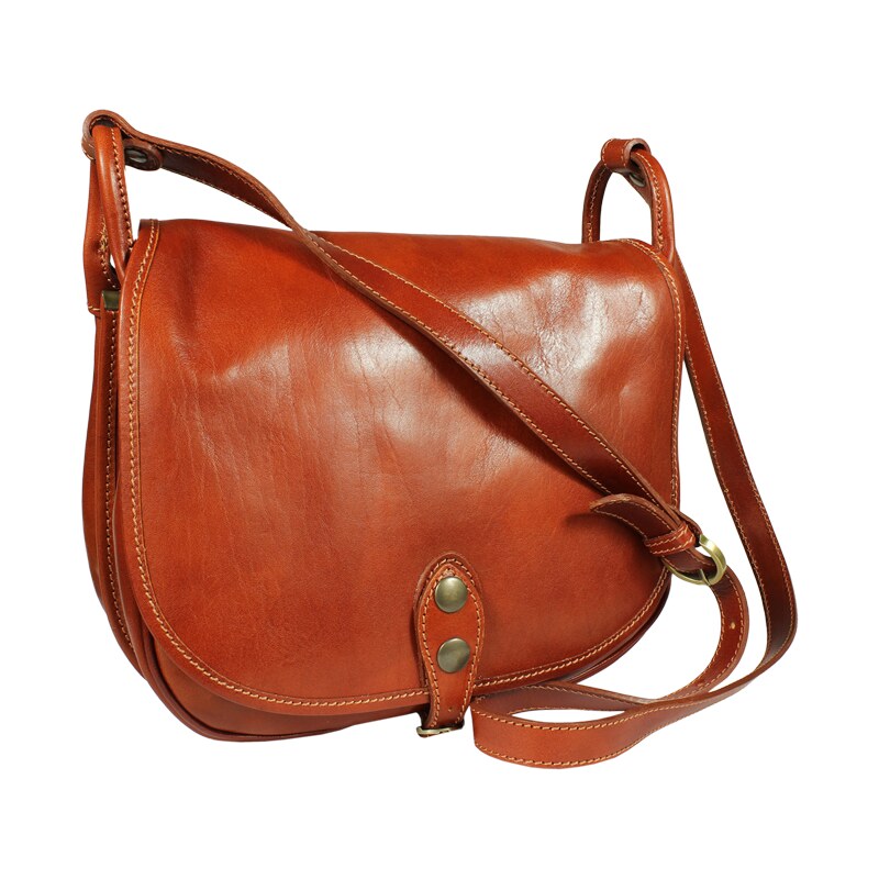 Hnědá kožená italská crossbody kabelka Caccia Marrone Chiaro