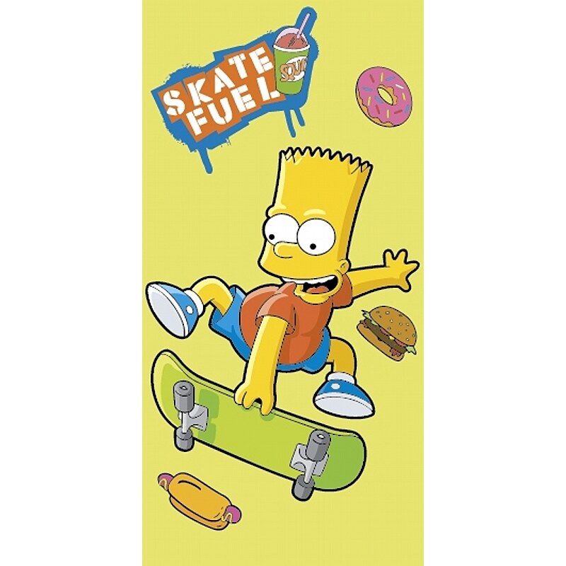 Jerry Fabrics Osuška Simpsons Bart skate yellow - 75 x 150 cm