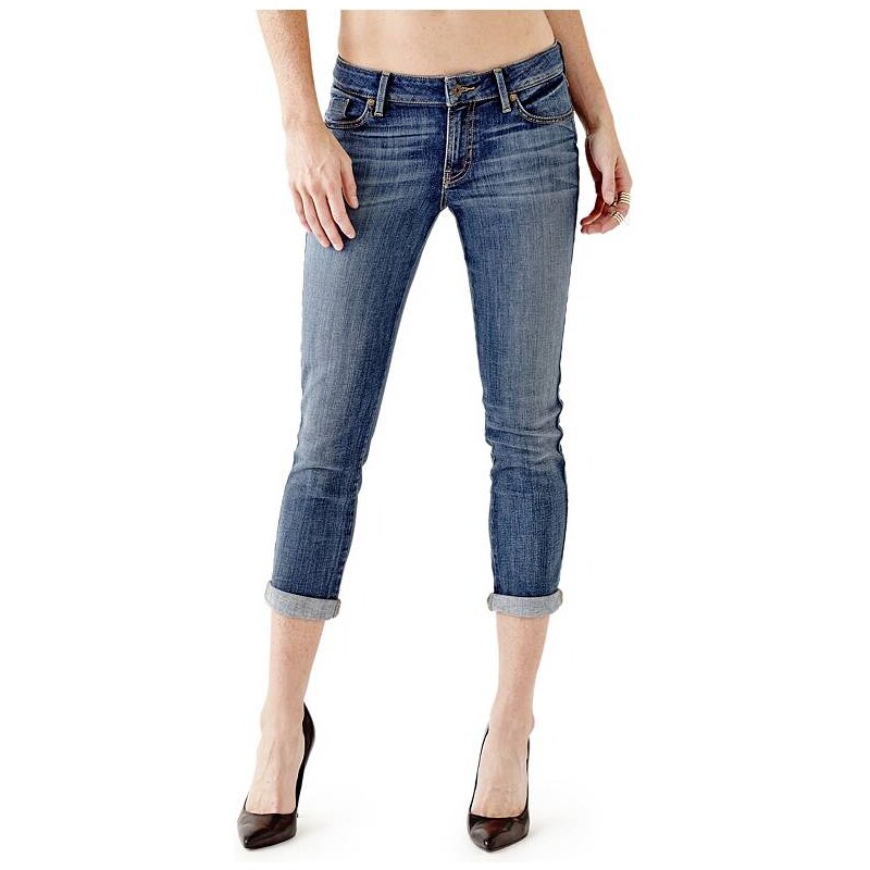 GUESS jeans Mid-Rise Crop in Bookcase Wash Modrá