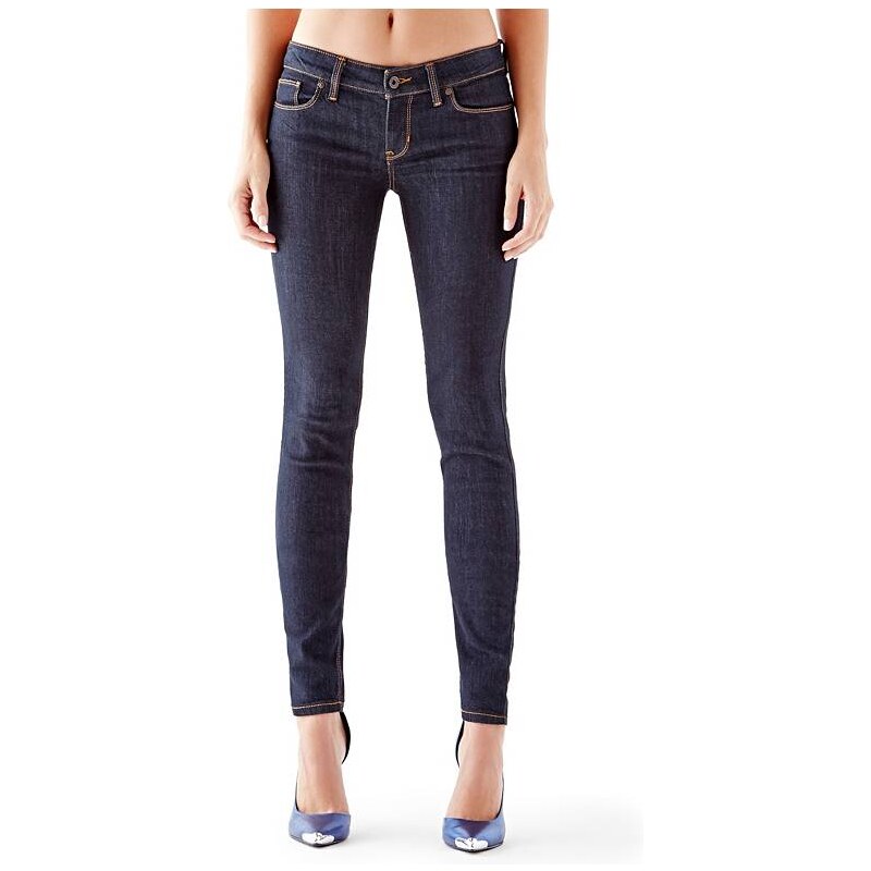 GUESS jeans Low-Rise Power Skinny with Silicone Rinse Modrá