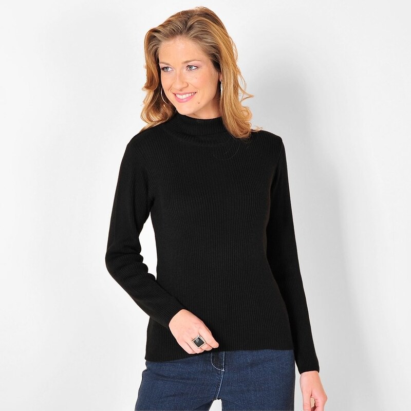 Blancheporte Žebrovaný pulovr s rolákem černá