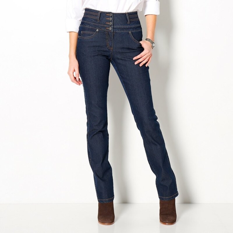 Blancheporte Rovné džíny s vysokým pasem tmavě modrá