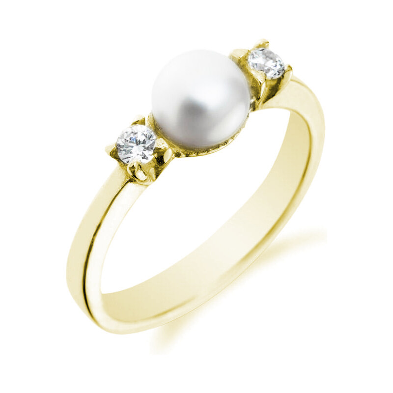 Eppi Zlatý prsten s perlou v diamantovém objetí Nivrutti