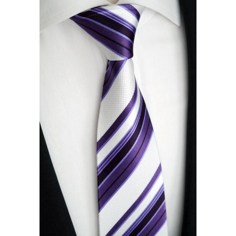 Beytnur Hedvábná kravata fialovo bílá 6-8