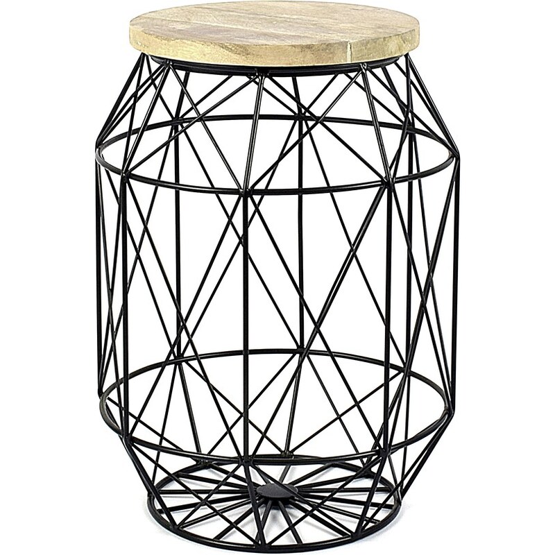 Černý stolek/stojan s dřevěnou deskou HF Living Dome, ø 35 cm