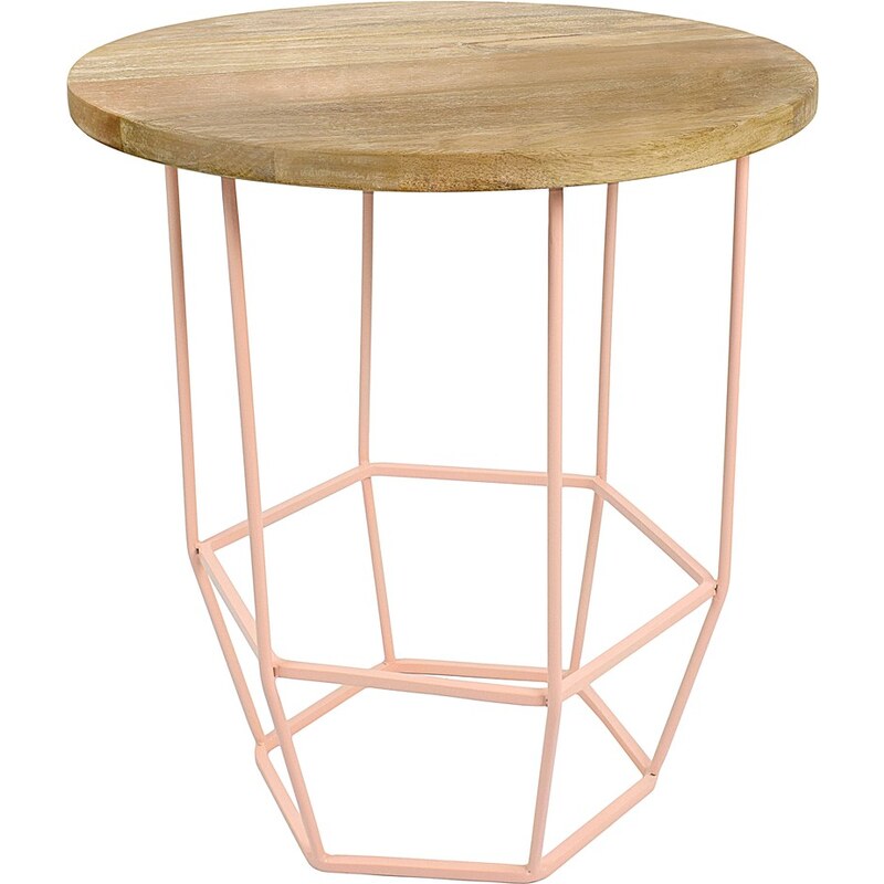 Růžový stolek se snímatelnou deskou z mangového dřeva HF Living Hexa Blush, ø 55 cm