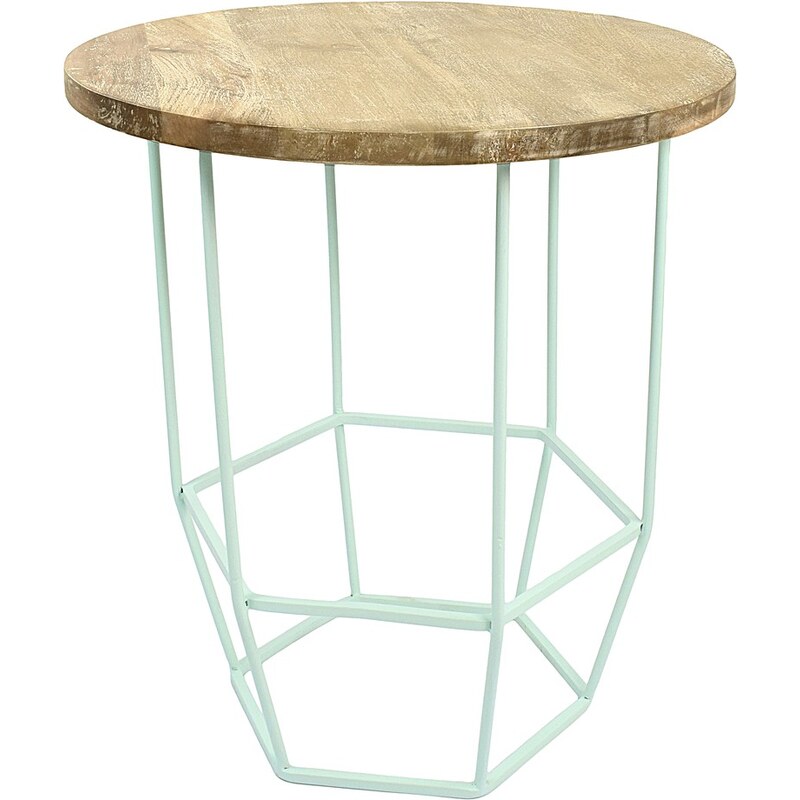 Mentolově zelený stolek se snímatelnou deskou z mangového dřeva HF Living Hexa Mint, ø 55 cm